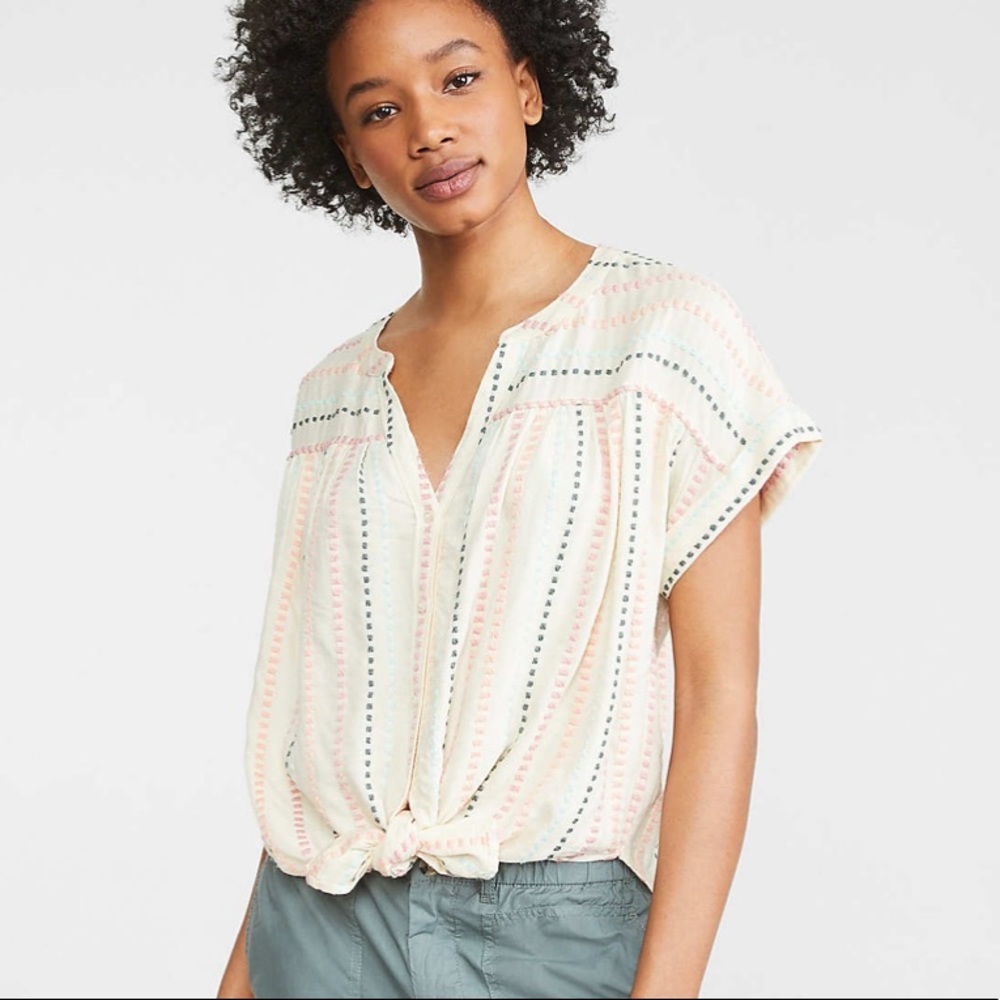 Lou & Grey squarestitch tie front shirt